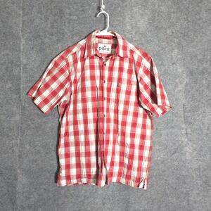 Parx Plaid Shirt Mens 42 CM Red Short Sleeve Button Down Embroidered Logo Casual